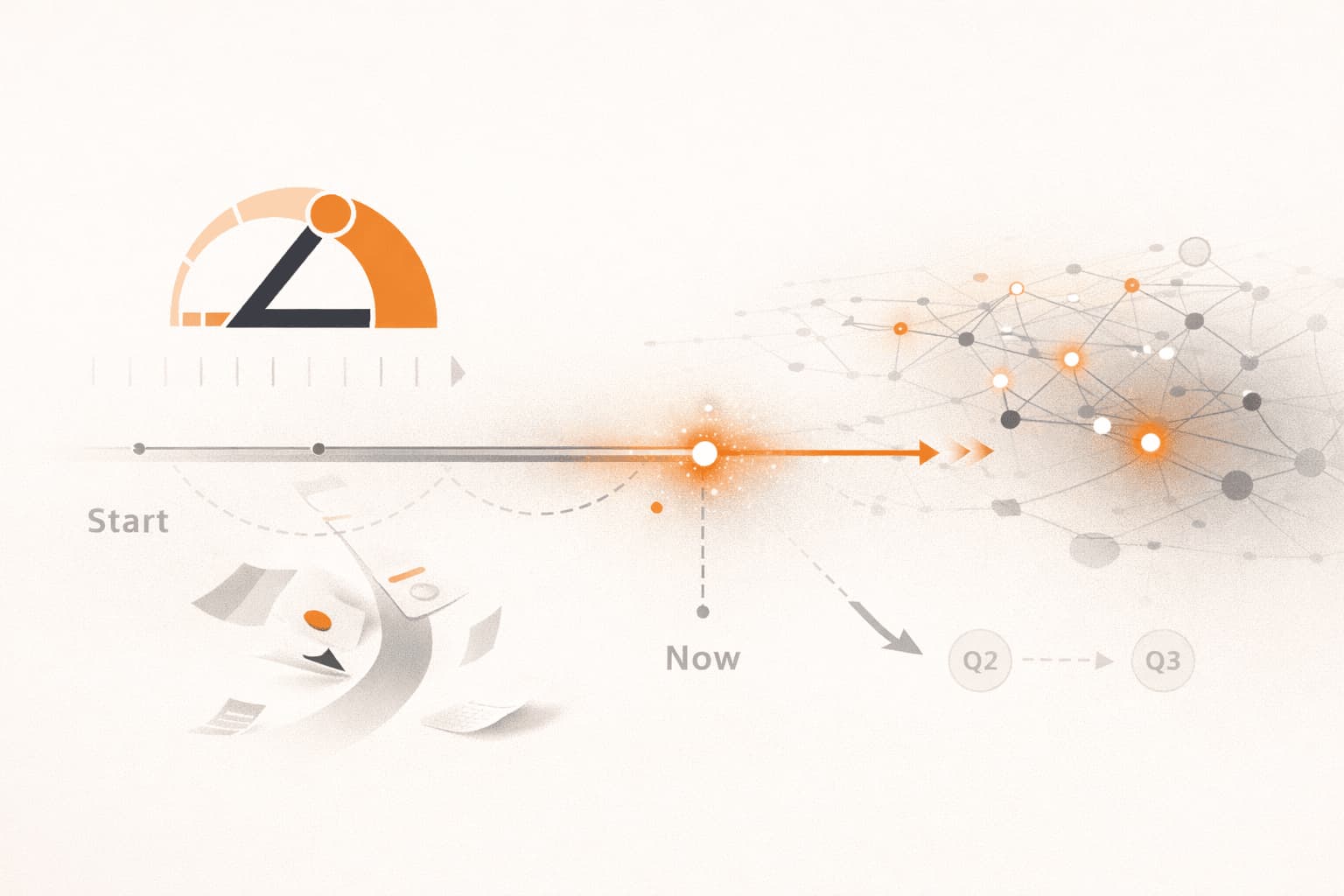 Editorial illustration of a builder’s product connecting into a glowing audience network, representing a startup finally reaching the right audience.